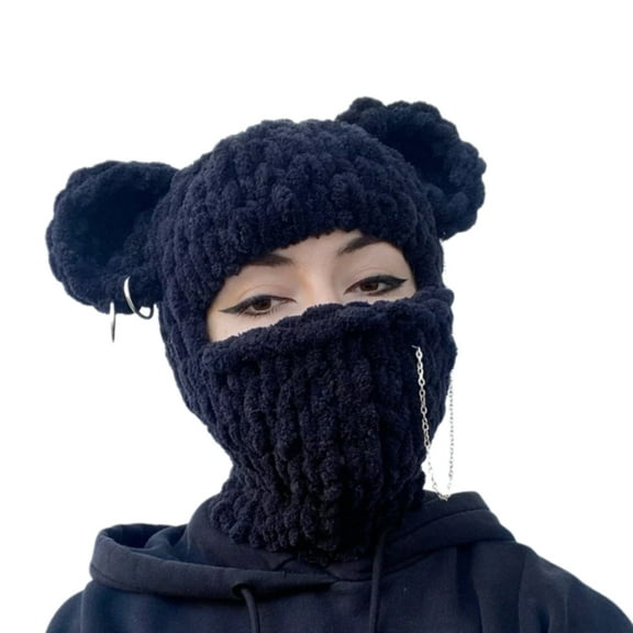 ZYHARUKO Bear Hat Devil Horn Photo Props New Year Thick Halloween Hat Adults Kids Knitted Chenille Yarn Y2K Handmade