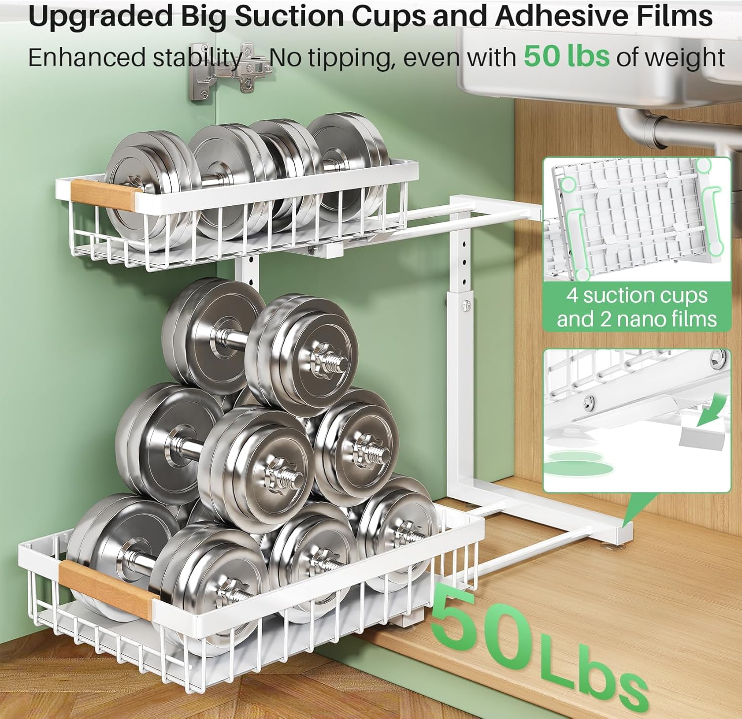 Under Sink Organizer, 2 Tier Under the Sink Storage, Slide out Pull out Cabinet Organizer Shelf, Metal Sliding Drawer for Kitchen Bathroom Pantry Closet Organization Rack