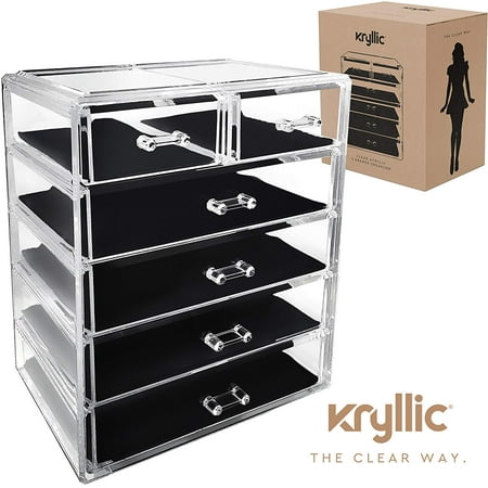 Acrylic Cosmetic Makeup Jewelry Organizer - Large 6 drawer make up holder for brush cream lipstick palette! Countertop beauty makeup organization box ideal storage for any bathroom or bedroom