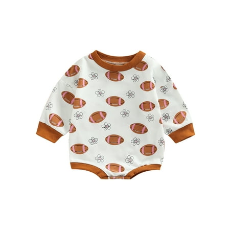 

Newborn Baby Boys Girls Fall Romper Casual Long Sleeve Round Neck Football Floral Print Bodysuit Jumpsuit White 6-12 Months