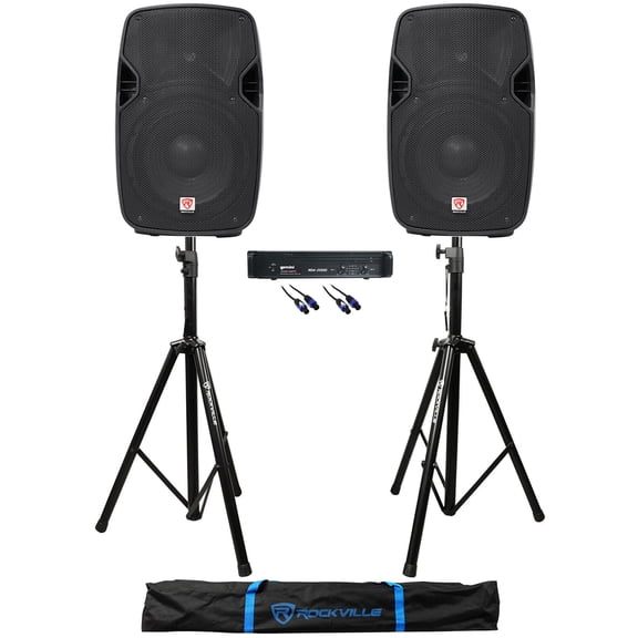 (2) Rockville SPGN108 10" 800w DJ/Pro PA Speakers Gemini Amplifier Stands Cables