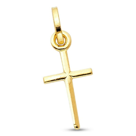 14k Yellow Gold Cross Pendant Solid Charm Classic Religious Design Polished Finish 18 x 10 mm