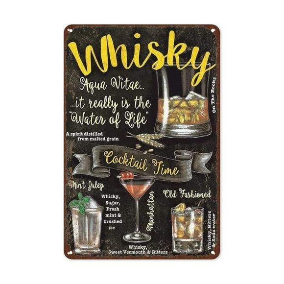 Vintage Bar Sign Classic Whisky Cocktail Tin Sign, Cocktail Menu Metal Tin Sign, Home Decor 12 * 16 INCH