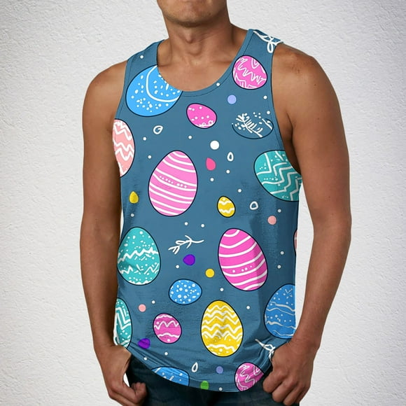 Camiseta sin mangas de cuello redondo para hombre, ropa de ocio, fitness, para el hogar, pijama, camiseta con estampado a color, blusa deportiva de poliéster para hombre