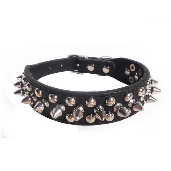 Spiked Dog Collar, Soft PU Leather Adjustable Mushroom Rivet Studded Collar for Small Medium Large Dogs and Cats