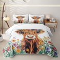 thumbnail image 2 of Erosebridal Cute Highland Cow Bed Spread Queen,Cartoon Animal Colorful Flower Print Queen Coverlet Set For Boys Kids,3-Piece, 2 of 7