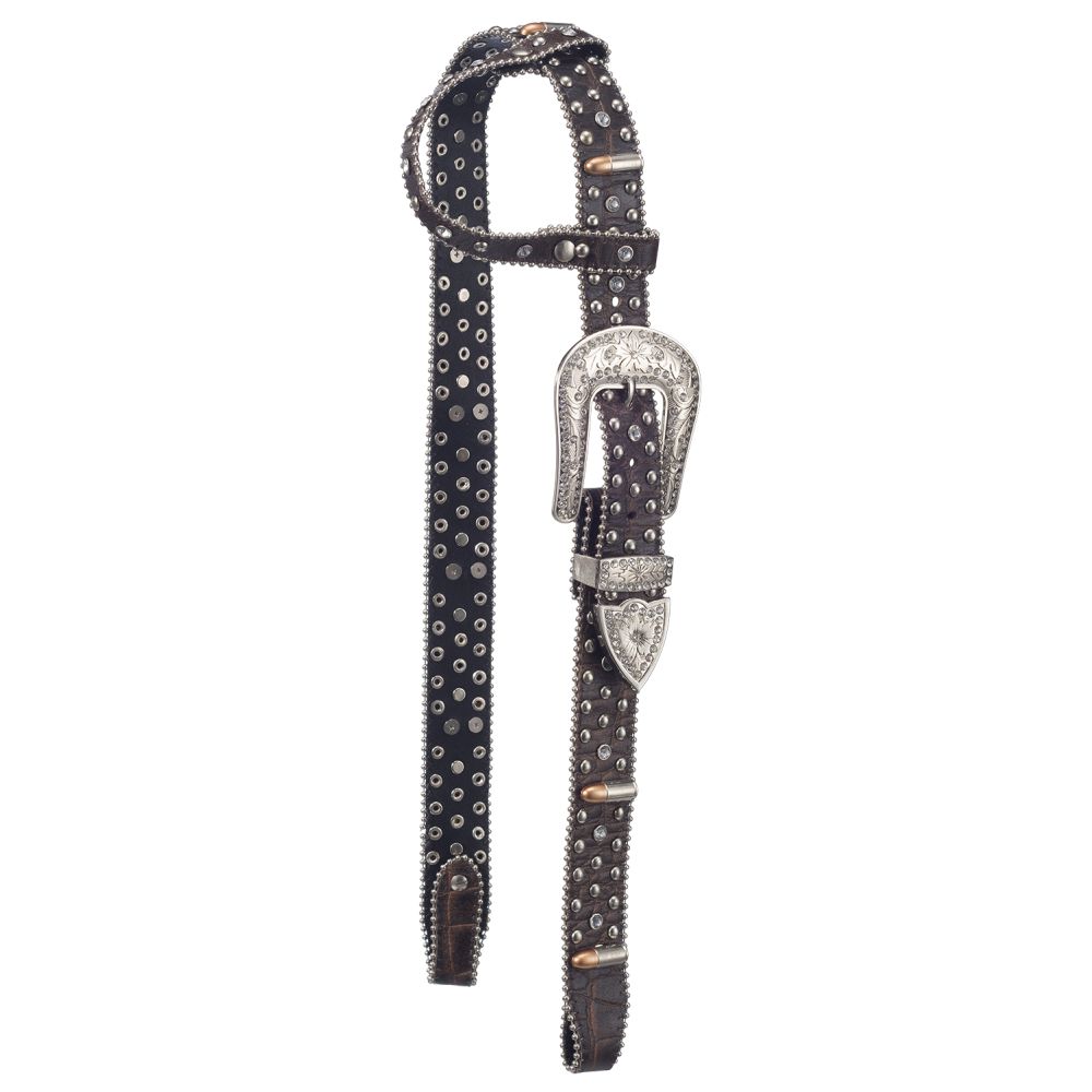 Remington Belt Buckle Bling Single Ear Headstall Brown