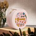 thumbnail image 6 of Yiaed Retro 70s Hippie Print Travel Jewelry Case Bridesmaid Gift Boxes Jewelry Travel Organizer Small Round Jewelry Box Mini Storage-Pink, 6 of 7