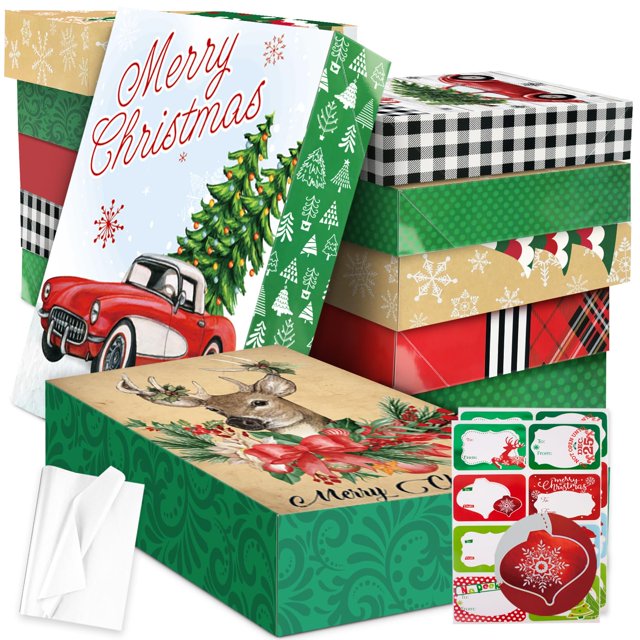 Cajas de regalo para fiestas divertidas de Navidad, tamaño XL, con pañuelos y pegatinas