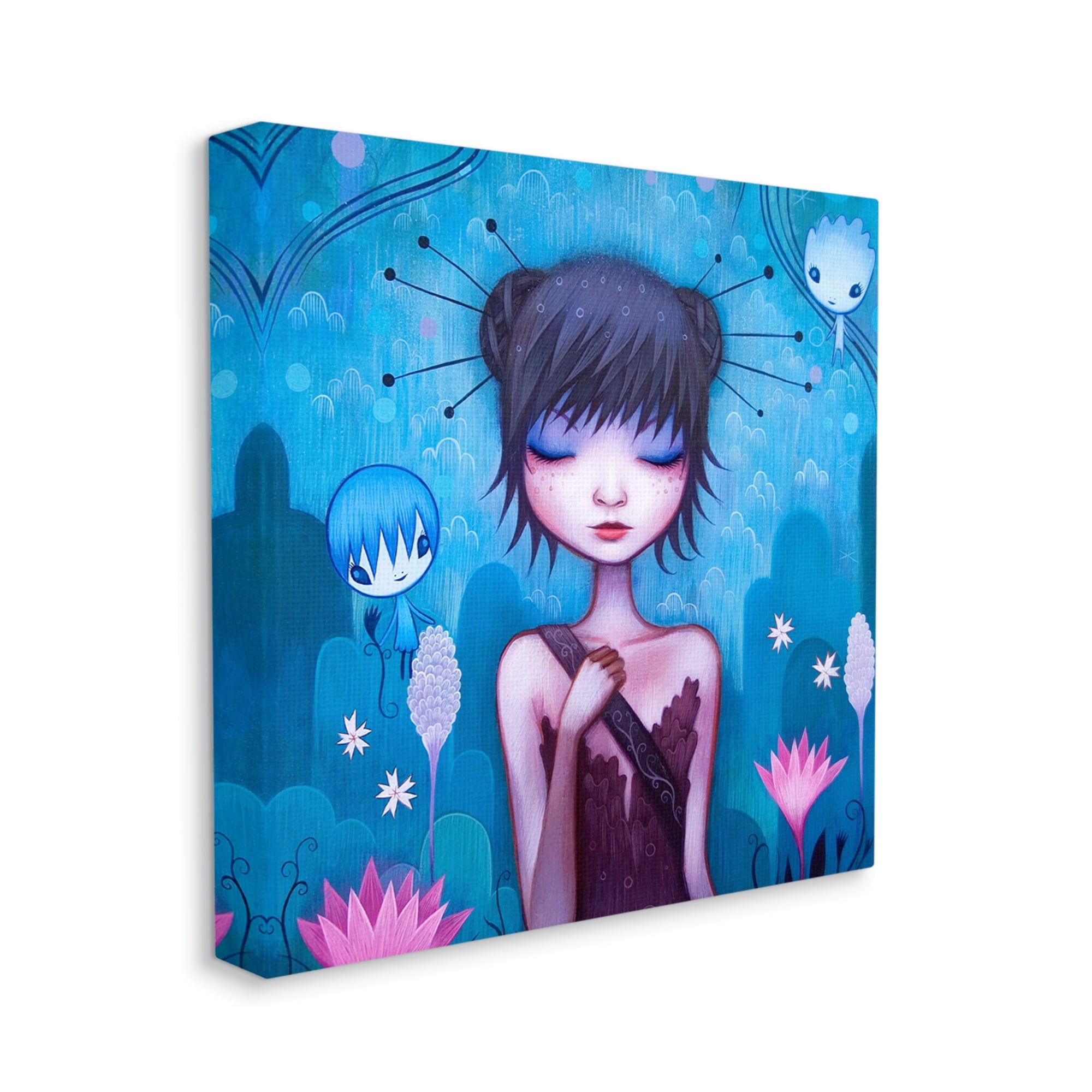 Stupell Industries Girl Pink Flower Blossoms Garden Fairies Blue Scenery Canvas Wall Art, 24 x 24, Design by Jeremiah Ketner