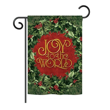 Wreath Decorative Flag - Breeze Decor - Joy To The World Wreath Winter - Seasonal Winter Wonderland Impressions Decorative Vertical Garden Flag 13