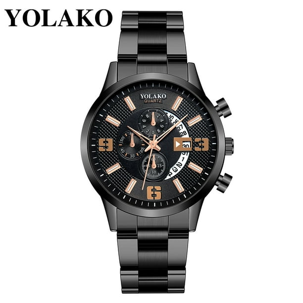 Reloj de cuarzo para hombre, relojes para hombre YOLAKO Reloj analógico de cuarzo con correa de acero inoxidable y estilo casual para hombre Reloj de acero inoxidable