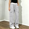 thumbnail image 4 of Mifsaly Cargo Pants for Girls Uniform Pants Kids High Waisted Relaxed Fit Casual Back to School Bottoms with Multi Pockets Gray,9-10 Years, 4 of 9