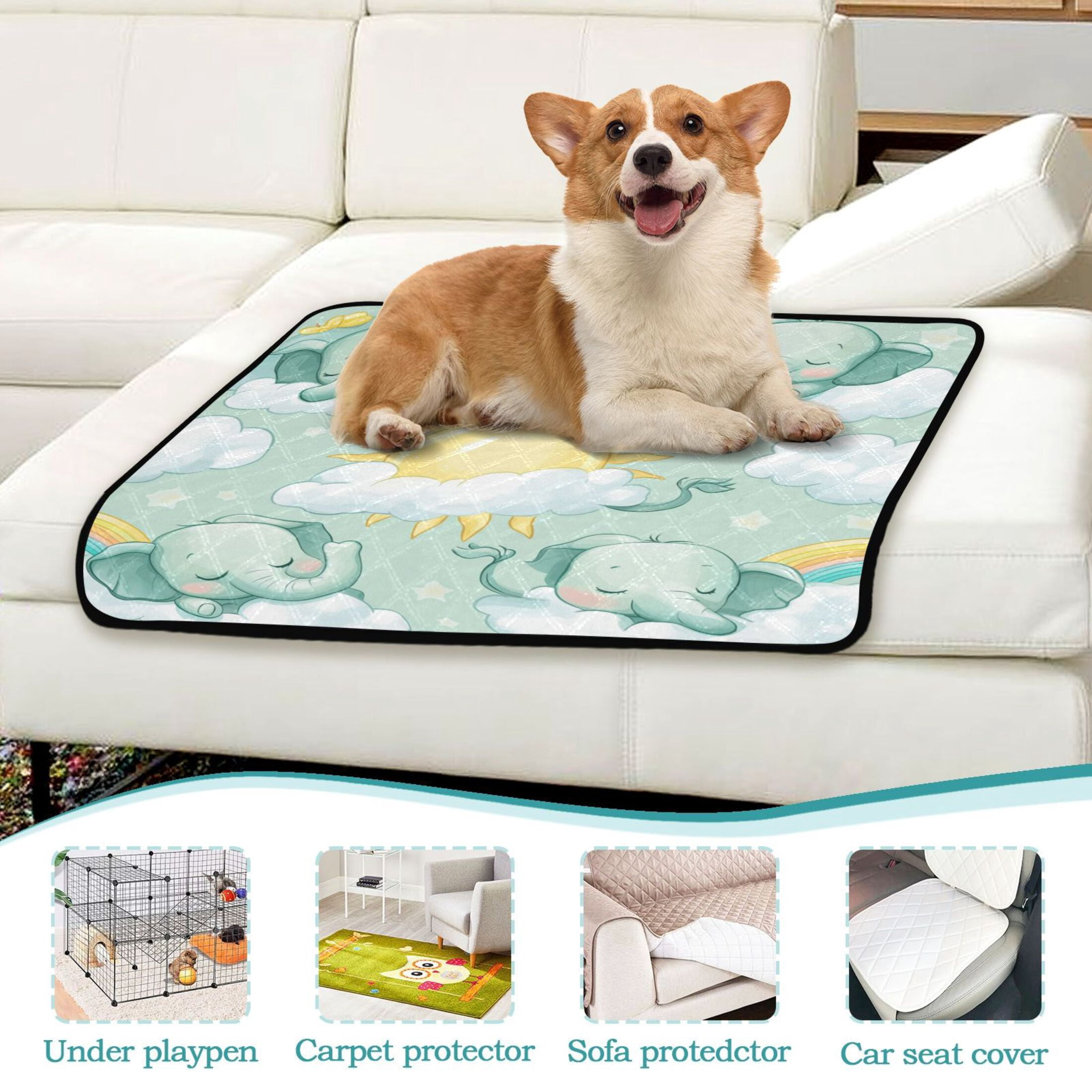 Qxltty Illustration Of Cartoon Sleeping Baby Elephants Cat litter Pads Pet Set of 3 Diaper Mats Center Anti-leakage Layer Absorbent Soft and Comfortable