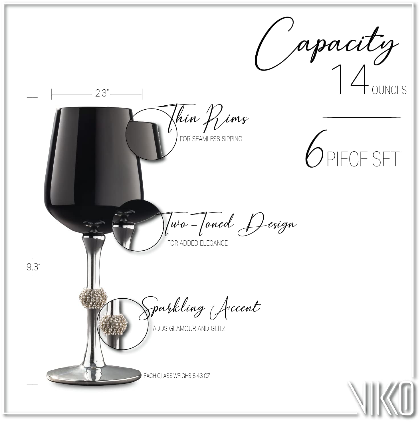 Vikko Décor Silver Ombre Red Wine Glasses  Thin, Handblown Glass – Tall,  Elegant Stem – Dishwasher Safe – 21 Ounce Cup – Great Gift Idea – Set of 8 Wine  Glasses 