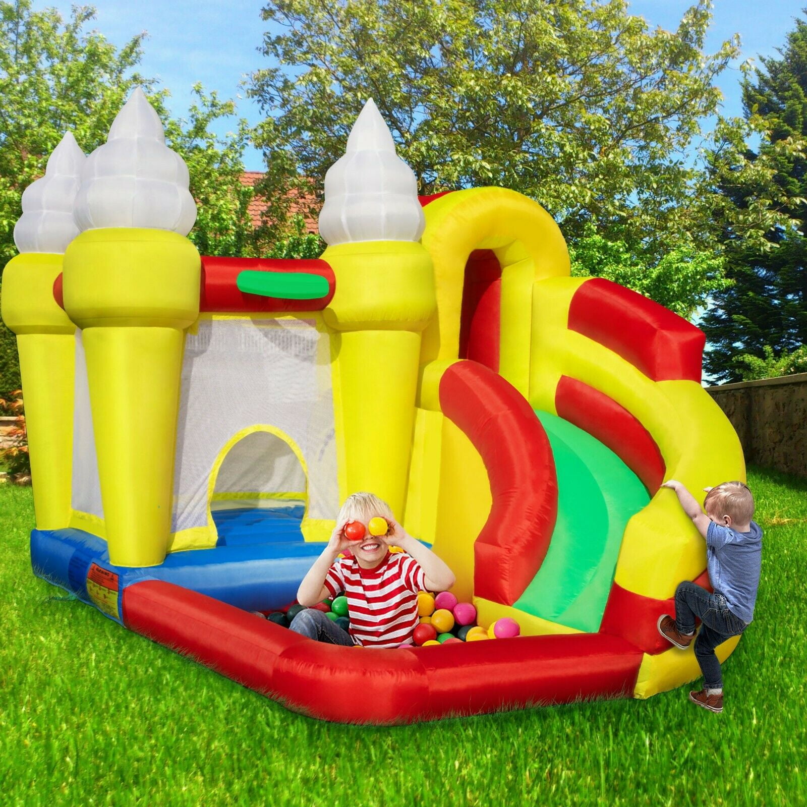 Private Jungle Inflatable Bounce House Kids Castle with Slide Large Pool Jumping Castle Safety,Multi-Color(not included blower)