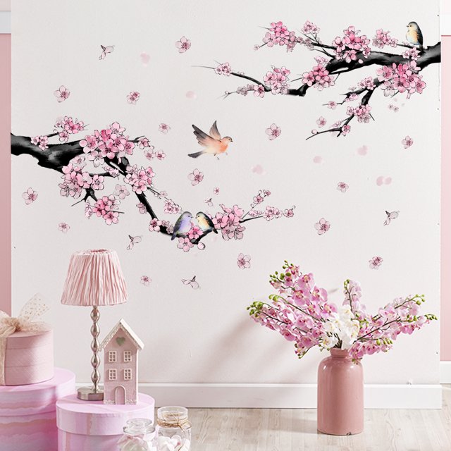 Pegatina de pared TUNC de rama de flor de pájaro Película adhesiva decorativa Sencillez