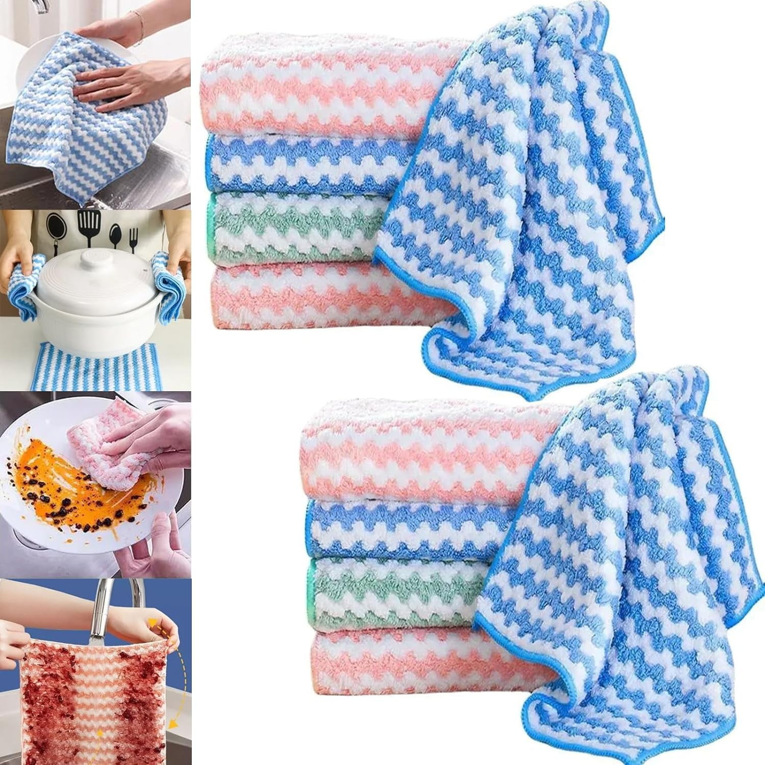 Cleaning Cloth Set For Wipes 2 Thickened Coral Velvet Fiber Towels High Absorbency Non-Stick --Pack 98 Inches 10PCS