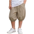 thumbnail image 3 of SROBPTY Boys Summer Pants Solid Linen Cropped Sweatpants Side Pocket for Daily Use 6M-12Y, 3 of 5
