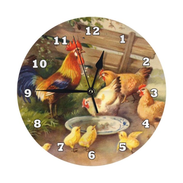 Reloj de pared vintage con gallo y gallinas, silencioso, de 10 pulgadas, estilo rústico retro, decorativo para sala de estar, cocina, hogar, baño y dormitorio