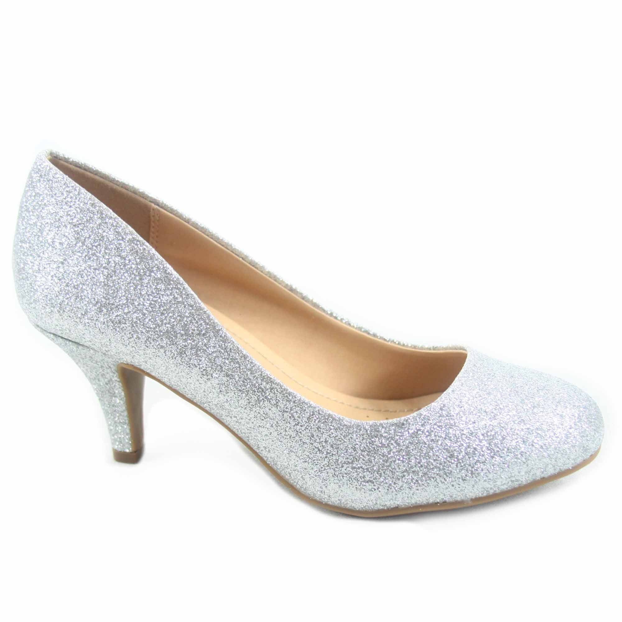 Carlos-s Women's Patent Glitter Round Toe Low Heel Pump Dress Shoes ...