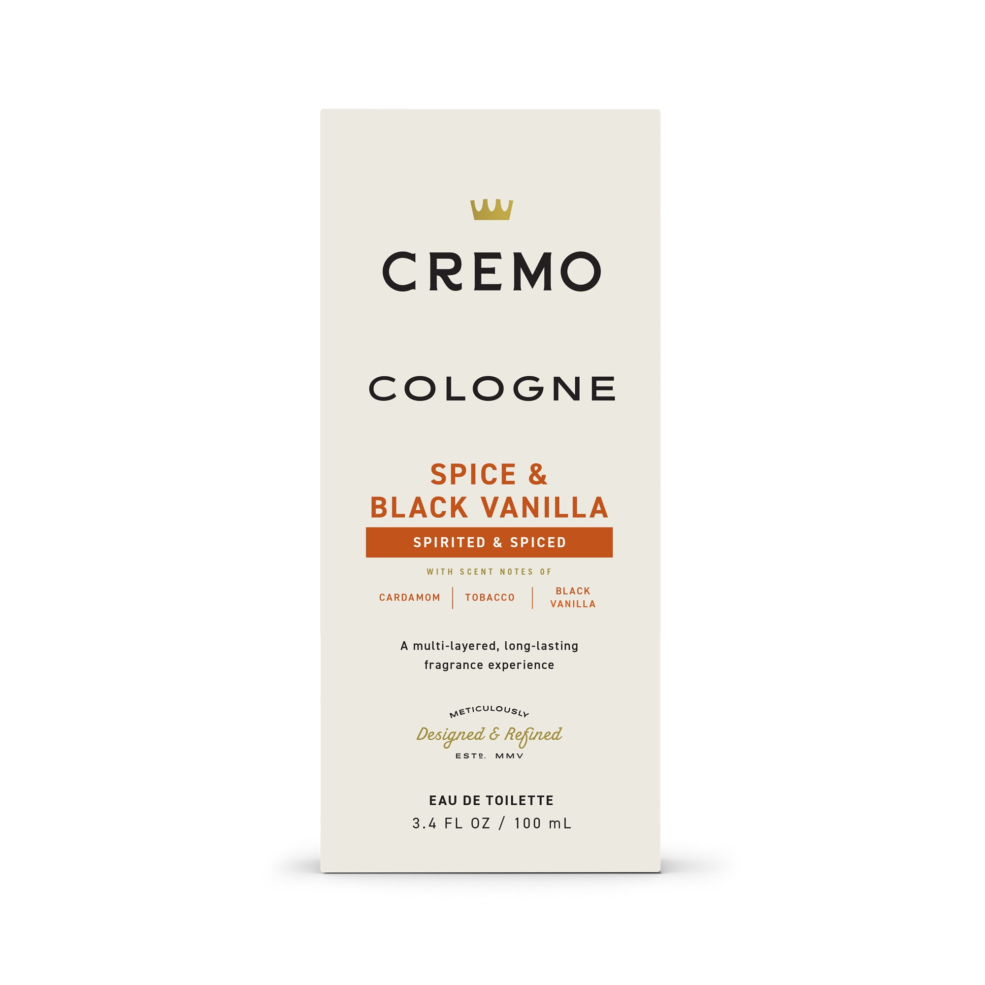 Cremo Men's Cologne Spray, Spice & Black Vanilla Scent, 3.4 fl oz