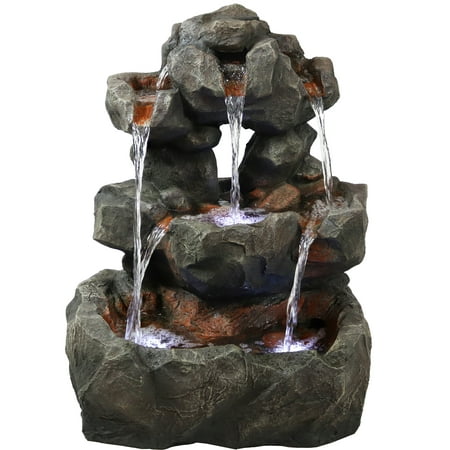 Sunnydaze 32 H Electric Fiberglass and Polyresin Layered Rock Waterfall Outdoor Water Fountain with LED Lights