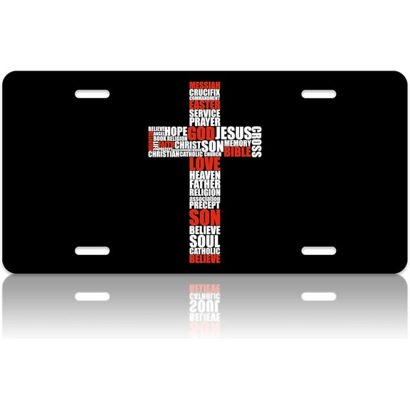 Christian Cross Religious Words Funny Car Front License Plate Jesus Personalise License Plate Stainless Steel Car Plates Tag Novelty Vanity Tag Decorative 12.2" x 6.2"