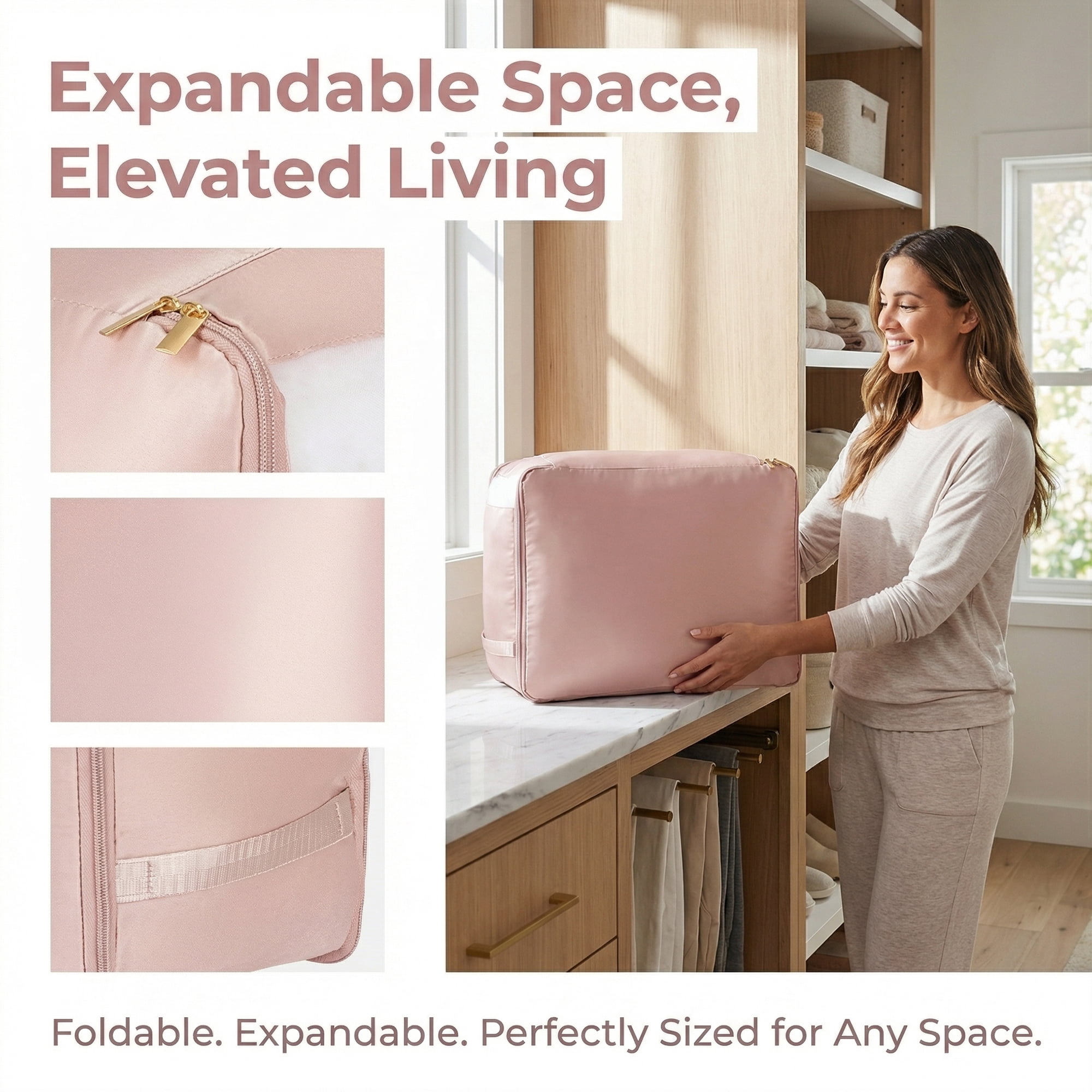 Unique Bargains Storage Bag for Organizing Closet with Handles Pink 20.5"x16.5"x19.7"