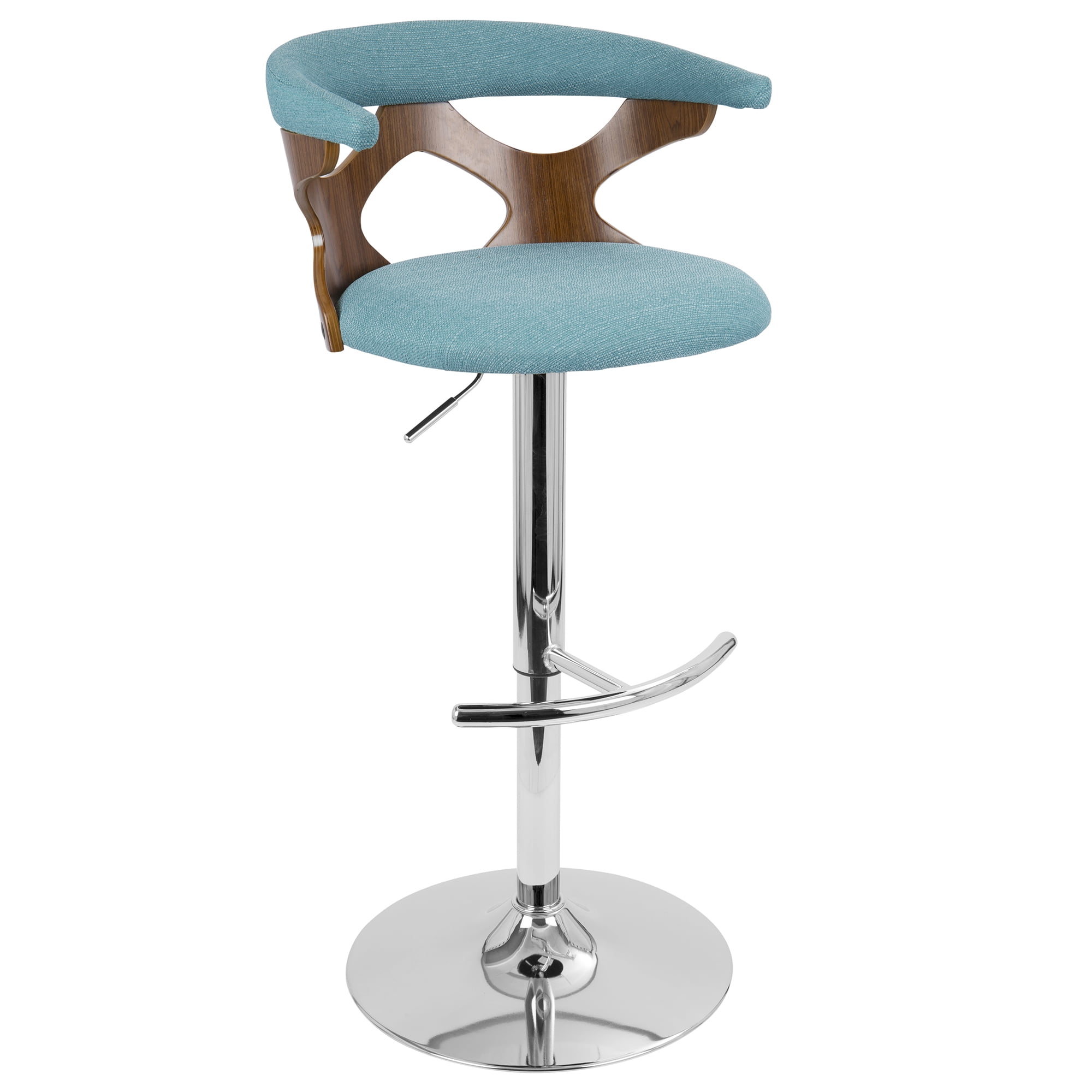 Set of 2 Gardenia Mid-Century Modern Adjustable Barstools Teal: Swivel, Upholstered, Metal Legs - LumiSource