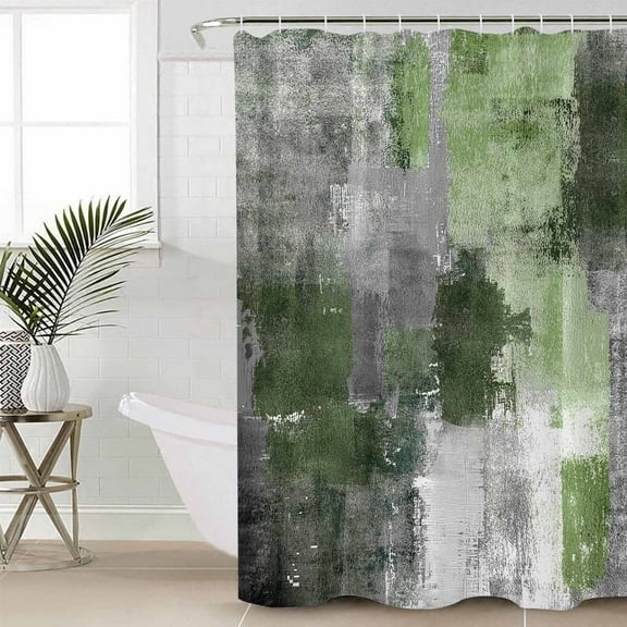 Sage Green Grey Waterproof Fabric Shower Curtain, Modern Oil Painted Abstract Art Aesthetics Shower Curtain for Bathroom Curtains Bathtubs Hotel Washable Shower Curtains with 12 Hooks Long 72x78in
