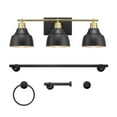 thumbnail image 1 of Globe Electric 5-Piece Matte Black Bath Accessory Set with 24" 3-Light Vanity Light and Matte Brass Accents, Vintage Industrial Style, LED or Incandescent Bulbs, 1 of 9