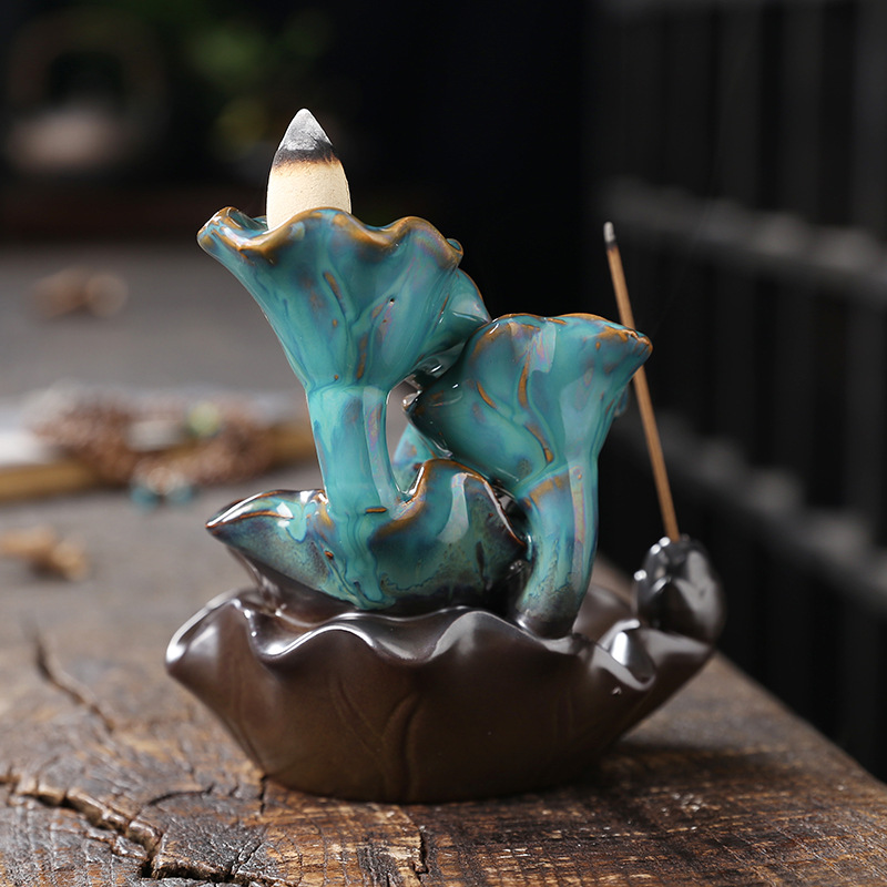 Creative Lotus Fish Backflow Incense Burner Smoke Waterfall Aromatherapy Furnace Holder for Yoga Room Office,Teahouse Decoration