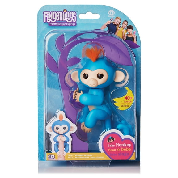 Fingerlings - Interactive Baby Monkey- Boris (Blue with Orange Hair) by WowWee - Electronic Pets