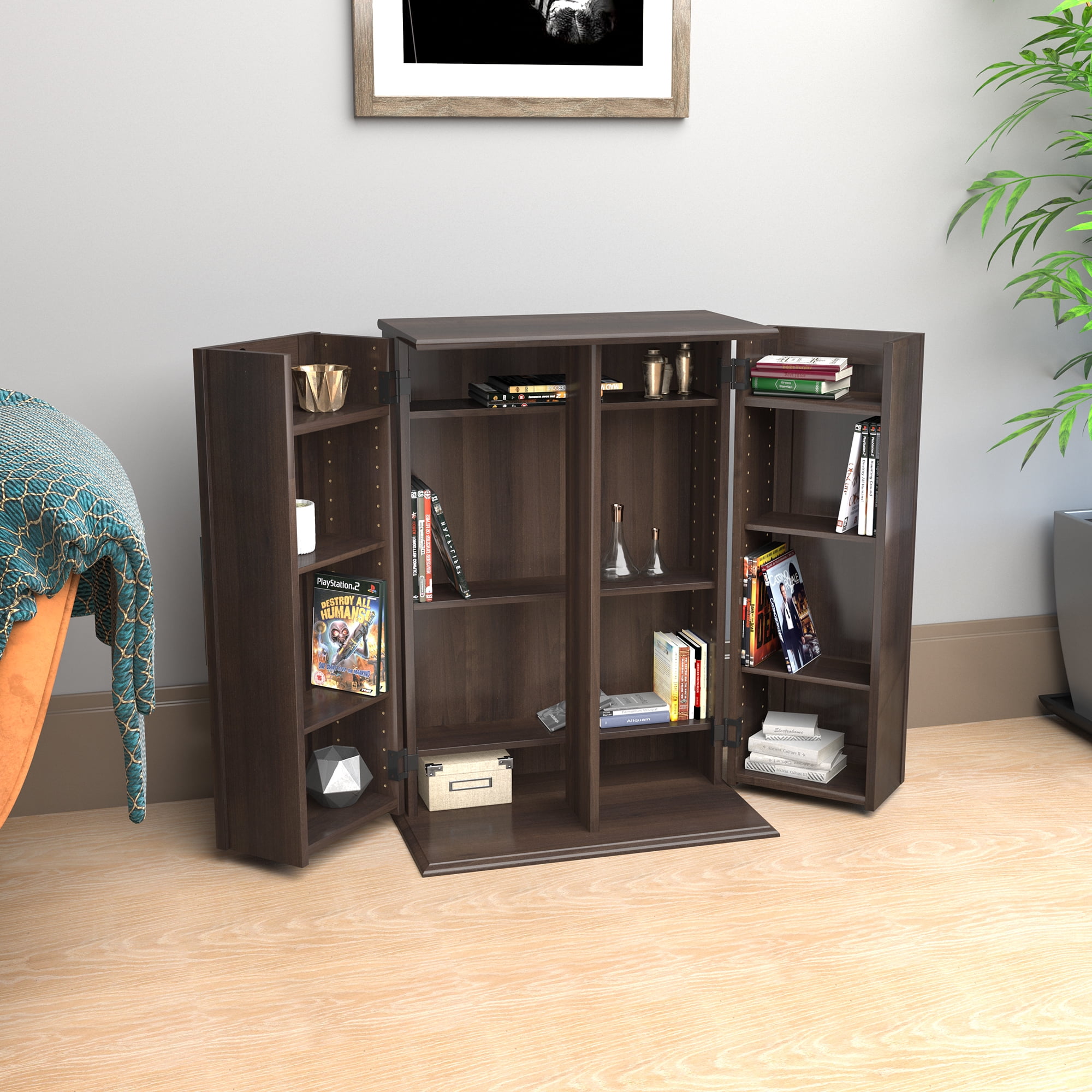 Prepac Locking Media Storage with Shaker Doors, Espresso