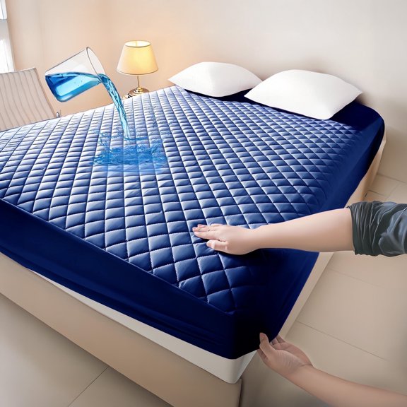 Durayloly Twin Size Waterproof Mattress Protector, Breathable Soft Mattress Pad Cover for Bed, All-Season, Navy Blue