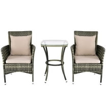Spaco 3 Pieces Patio Rattan Chairs and Table Set with Cushions, Gray Rattan Chair Set, 2 Chairs   Coffee Table, Waterproof Cushion Covers, 400lbs Capacity