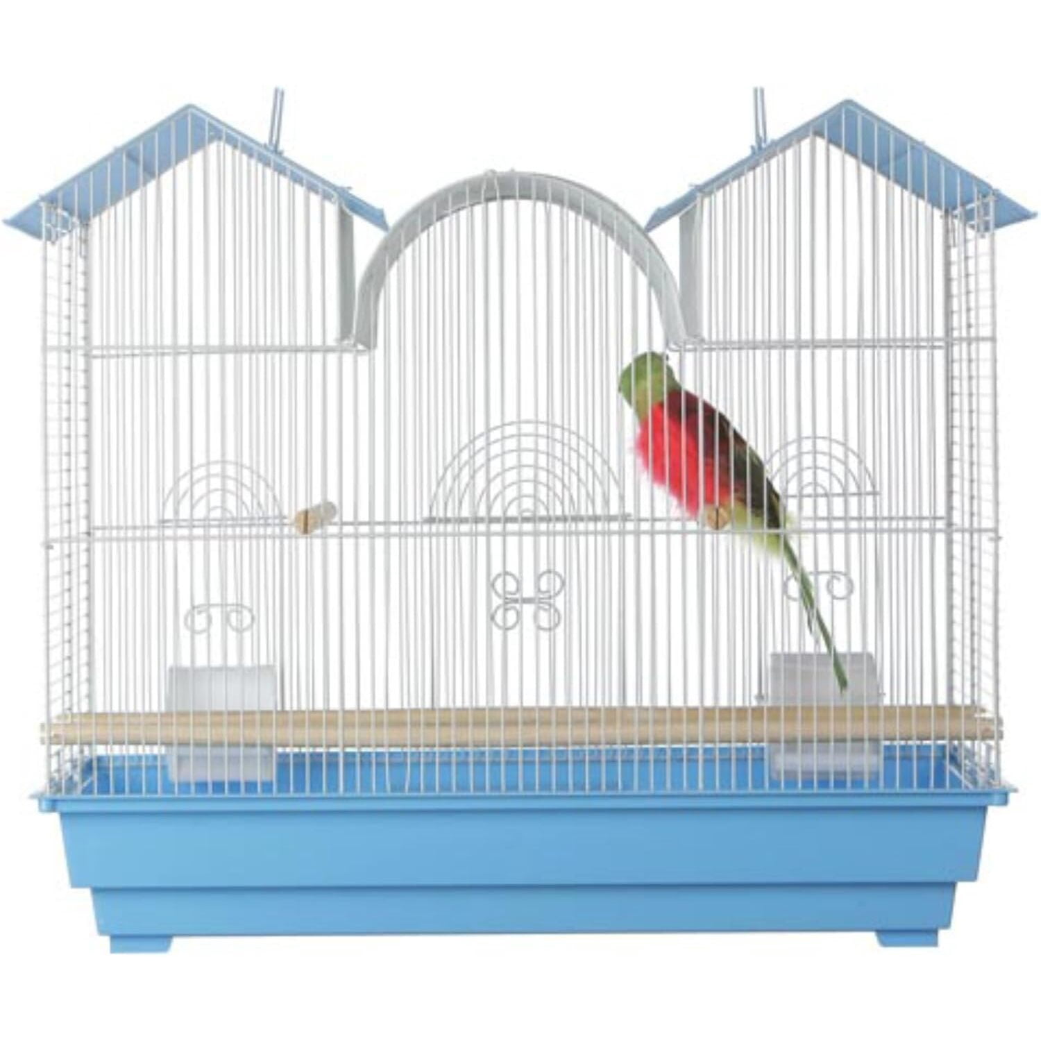 HomeStock Renaissance Rhapsody Triple Roof Bird Cage with Elegant Multi-Tiered Design, Durable Construction, Spacious Interior-Color:Blue