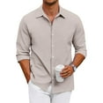 thumbnail image 2 of WTOBBY Men's Loose-Fitting Casual Button-Down Long Sleeve Shirt in Solid Color, Versatile and Comfortable for Everyday and Business Wear,Beige L, 2 of 7