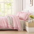 thumbnail image 7 of Pink Comforter Set Full 3 Pieces Lightweight Soft Rustic Pink Ruffle Comforter Women Girls Solid Farmhouse Shabby Chic Microfiber Bedding Comforter Set, 7 of 7