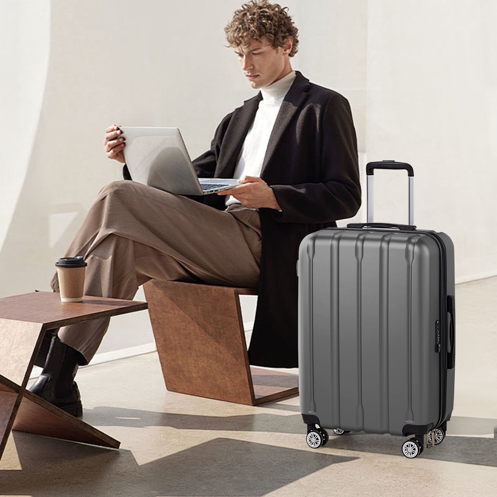 Ktaxon 3-Piece Hardshell Luggage Set Lightweight ABS+PC Carry On Suitcase with TSA Lock, 360° Spinner Wheels Dark Gray