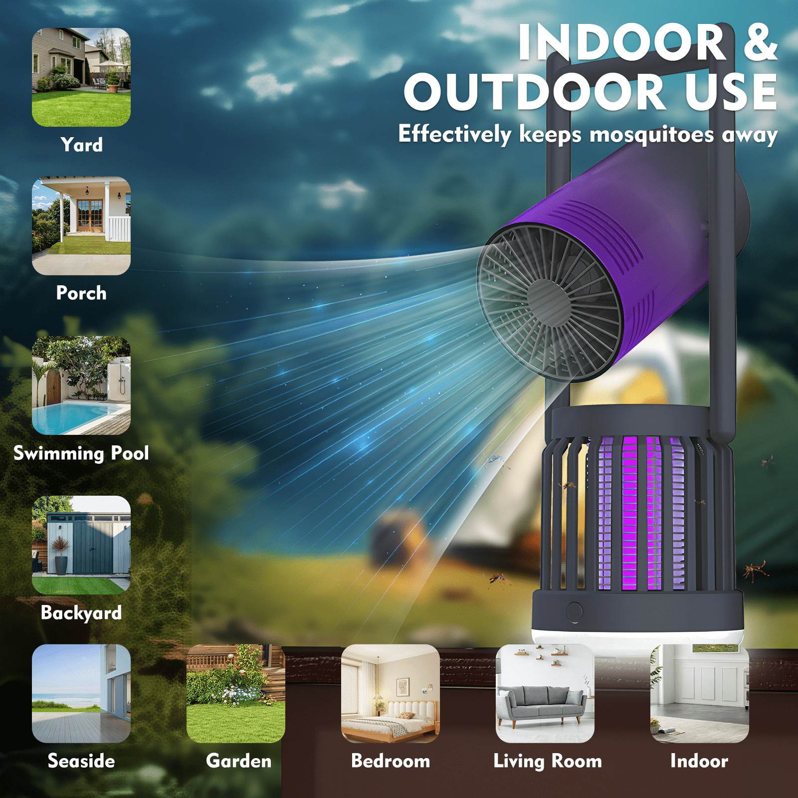 G · PEH Bug Zapper, Outdoor & Indoor Rechargeable Mosquito Killer Lamp with LED Light Electric Insect Traps for Home Camping Backyard Patio Garden