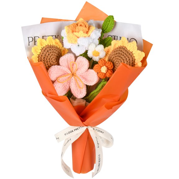 Ramo de flores de ganchillo Gouraml, tulipanes y girasoles hechos a mano