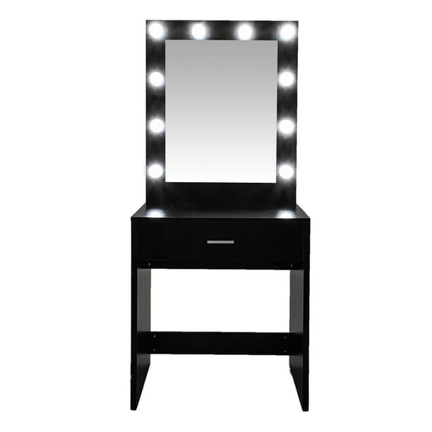 White wood desk vanity set tri folding mirror dressing table 5 drawer with stool. zimtown vanity table set with lighted mirror modern dresser desk for bedroom black