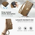 thumbnail image 3 of ELEHOLD Floral Embossed Leather Wallet Case for Samsung Galaxy A16 5G with Zipper Cash Slot, Card Holder Shockproof TPU Anti-Scratch Flip Stand Wallet Case Cover With Detachable Strap , Brown, 3 of 12