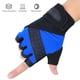 thumbnail image 5 of BOODUN Par de guantes de fitness para levantamiento de pesas con medio dedo, protección de palma de silicona antideslizante (negro, azul, M), 5 of 10