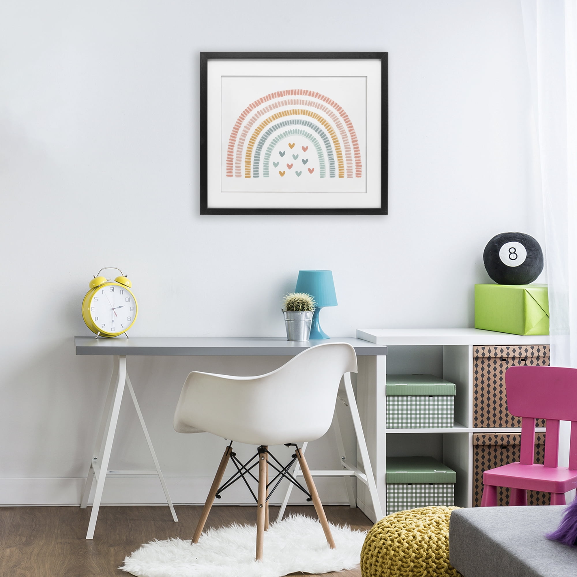 Stupell Industries Whimsical Pastel Rainbow with Hearts Black Framed Print Under Glass, design by Lil' Rue