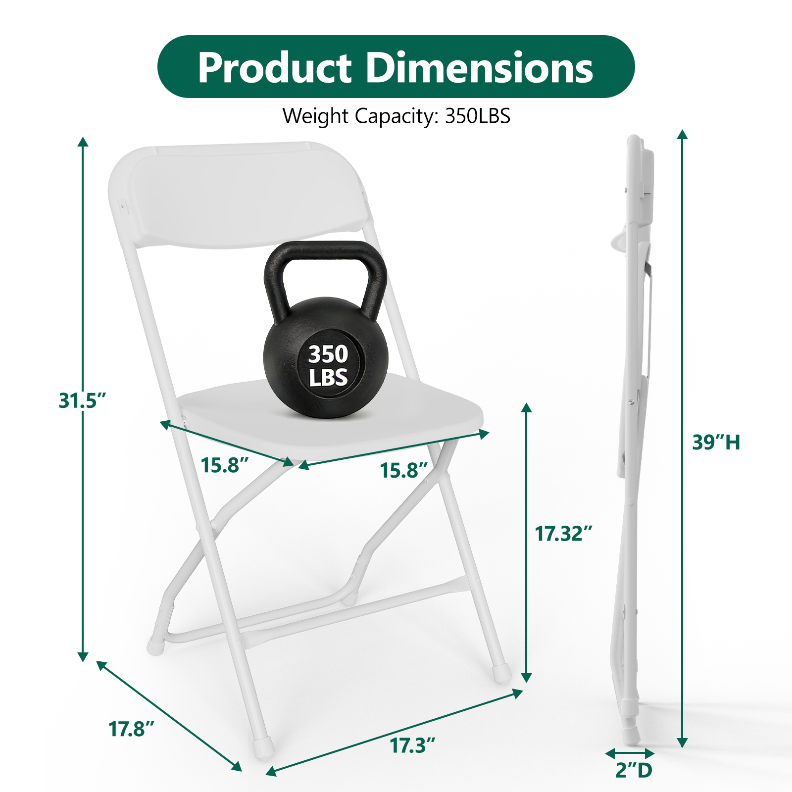 WASUHE 10-Pack White Folding Chairs with Metal Frame photo 5