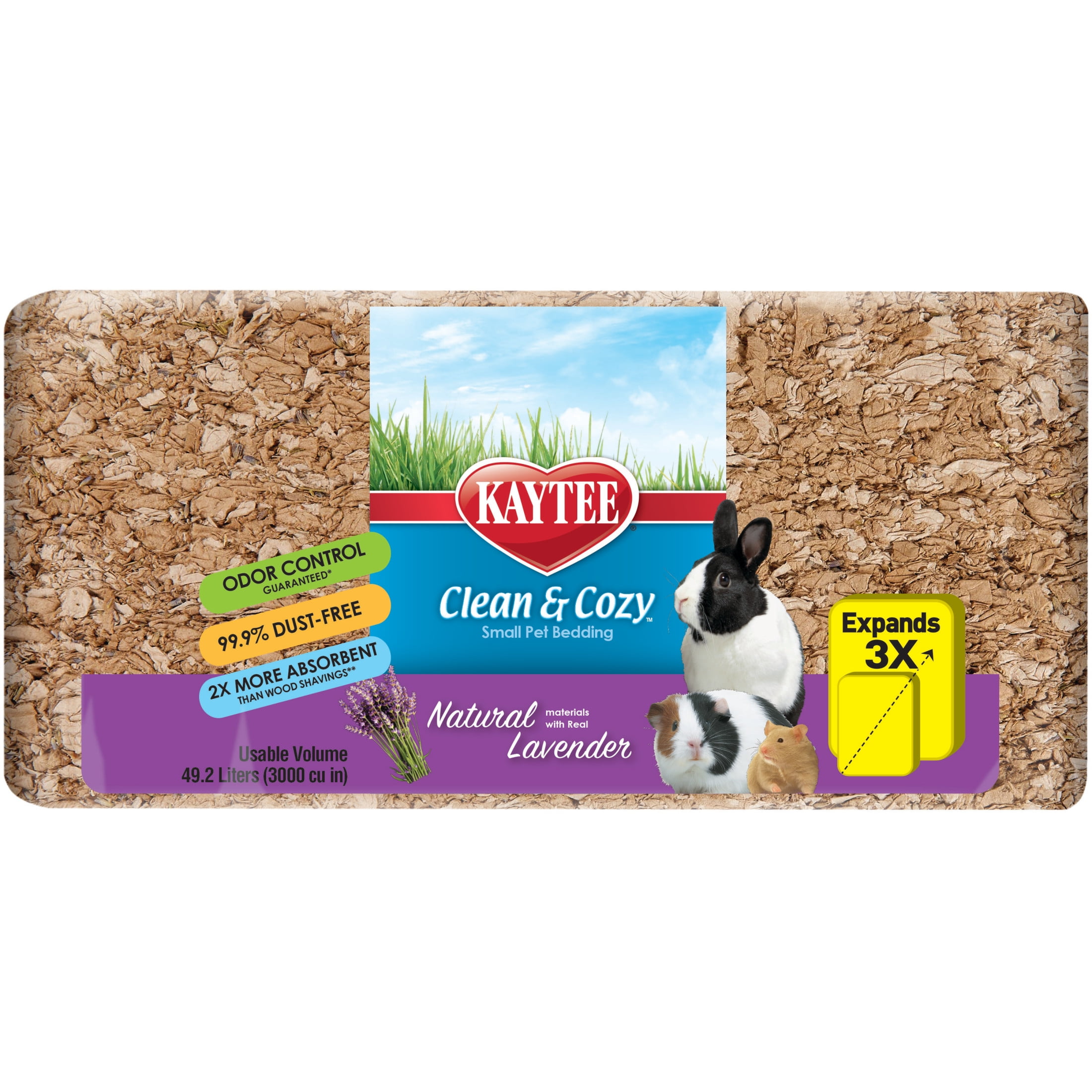 (3 pack) Kaytee Clean & Cozy Natural Bedding with Lavender for Rabbits, Hamsters & More, 49.2L