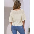 thumbnail image 4 of DARING DIVA Women's Crochet Hollow Out Knit Half Sleeve Top S Beige, 4 of 6